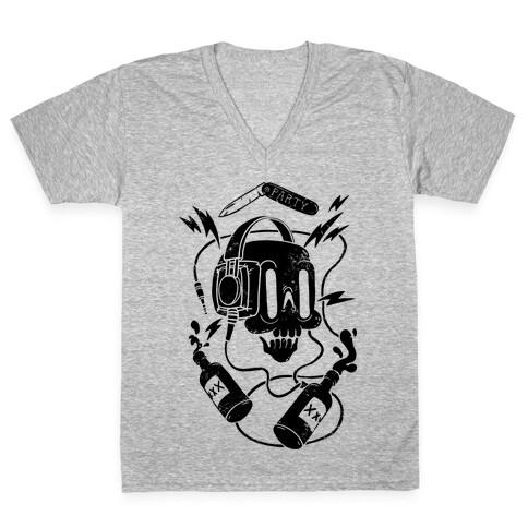 Party Skull V-Neck Tee Shirt