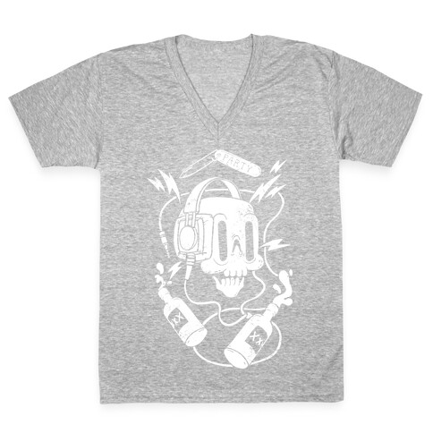 Party Skull V-Neck Tee Shirt