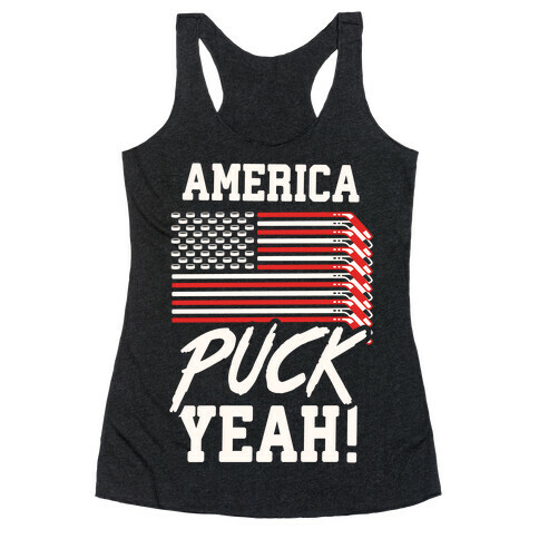 America Puck Yeah Hockey Flag Racerback Tank Top