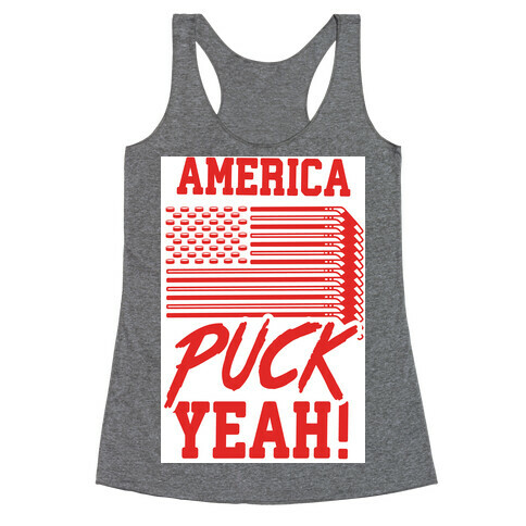 America Puck Yeah Hockey Flag Racerback Tank Top