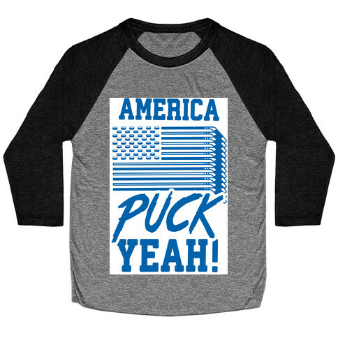 America Puck Yeah Hockey Flag Baseball Tee