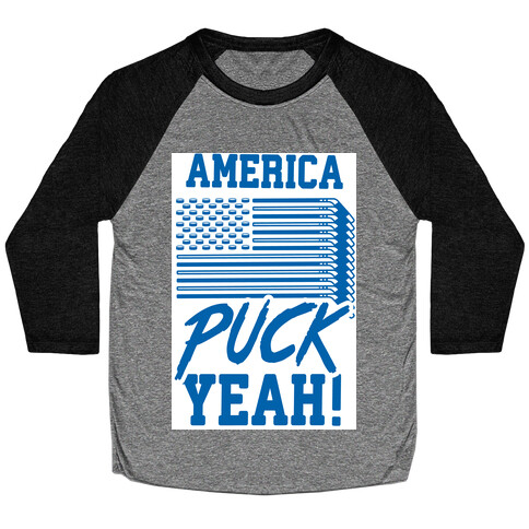 America Puck Yeah Hockey Flag Baseball Tee