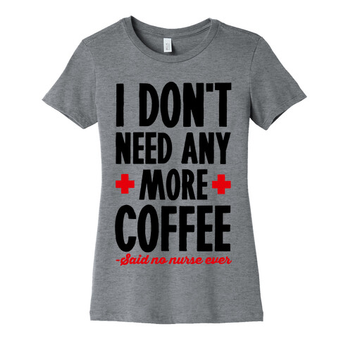 I Don't Need Any More Coffee- Said No Nurse Ever Womens T-Shirt