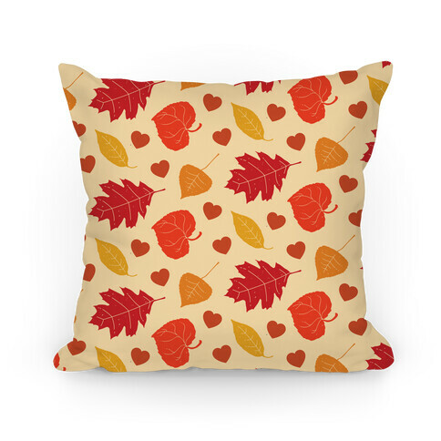 Autumn Leaves and Hearts Pattern Pillow