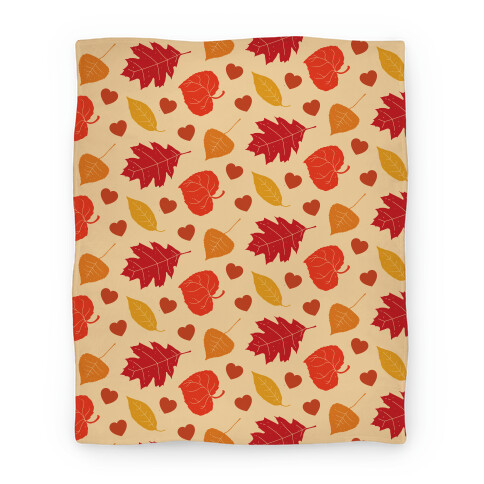 Autumn Leaves and Hearts Pattern Blanket