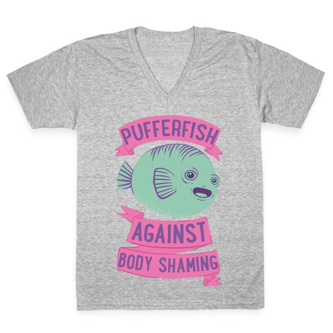 Pufferfish Against Body Shaming V-Neck Tee Shirt
