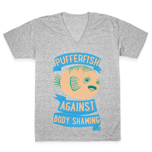 Pufferfish Against Body Shaming V-Neck Tee Shirt