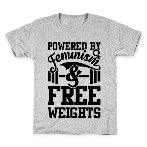 Powered By Feminism And Free Weights Kids T-Shirt