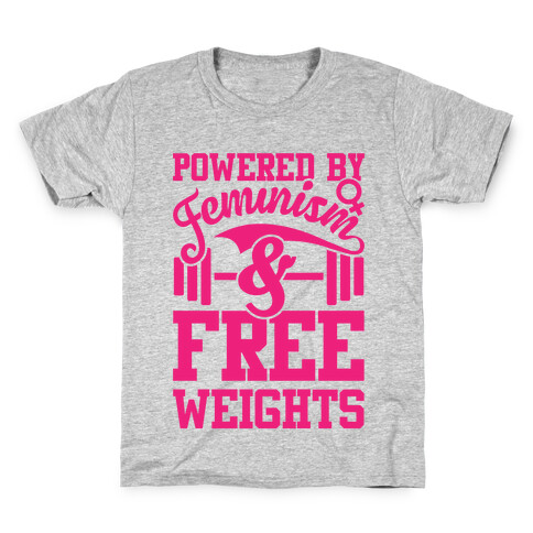 Powered By Feminism And Free Weights Kids T-Shirt