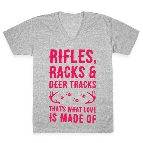 Rifle, Racks & Deer Tracks V-Neck Tee Shirt