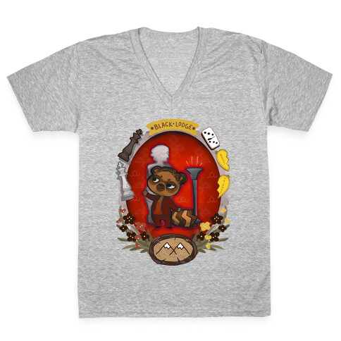 Black Lodge Racoon V-Neck Tee Shirt