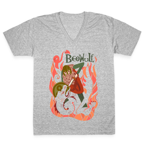 Medieval Epic Beowulf Book Cover V-Neck Tee Shirt