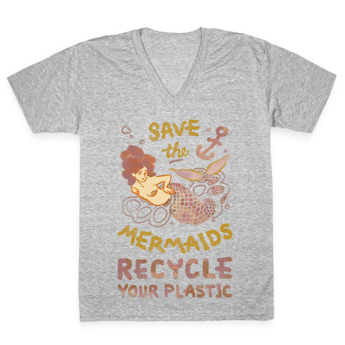 Save The Mermaids Recycle Your Plastic V-Neck Tee Shirt