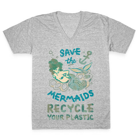 Save The Mermaids Recycle Your Plastic V-Neck Tee Shirt