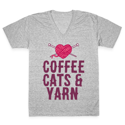 Coffee, Cats and Yarn V-Neck Tee Shirt