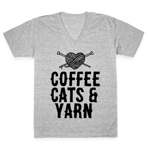 Coffee, Cats and Yarn V-Neck Tee Shirt