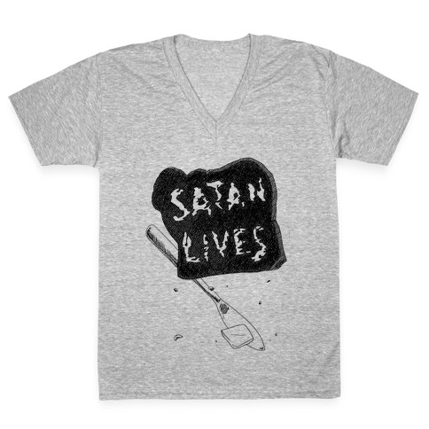 Satanic Toast, Satan Lives Breakfast V-Neck Tee Shirt