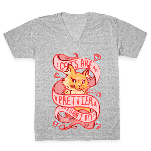 Cats are Prettier Than I Am V-Neck Tee Shirt