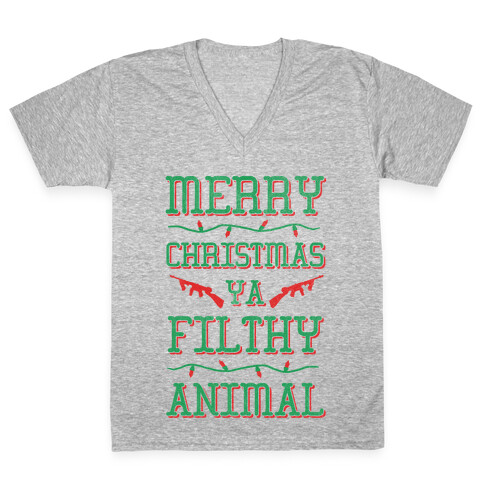 Merry Christmas Ya Filthy Animal V-Neck Tee Shirt