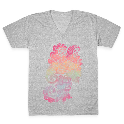 Rainbow Lotus Henna Inspiration V-Neck Tee Shirt