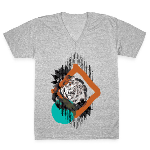 Succulent Abstract Collage V-Neck Tee Shirt
