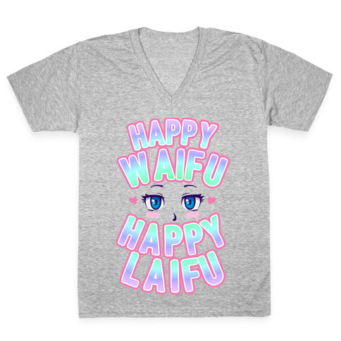 Happy Waifu Happy Laifu V-Neck Tee Shirt