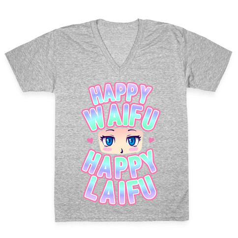 Happy Waifu Happy Laifu V-Neck Tee Shirt