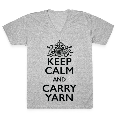 Keep Calm And Carry Yarn (Knitting) V-Neck Tee Shirt