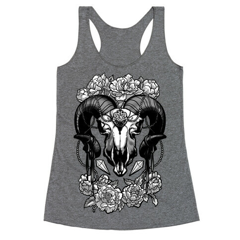 Flowery Ram Skull Racerback Tank Top