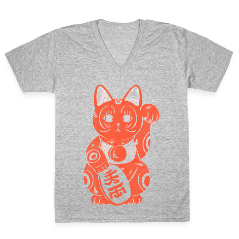 Japanese Lucky Cat V-Neck Tee Shirt