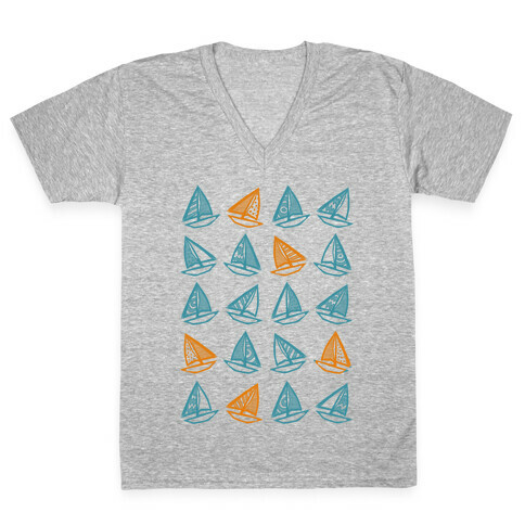 Little Sailboats Pattern V-Neck Tee Shirt
