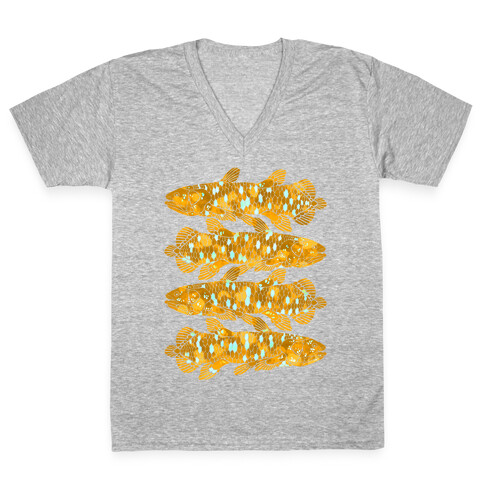 Geometric Jeweled Coelacanth Fish V-Neck Tee Shirt