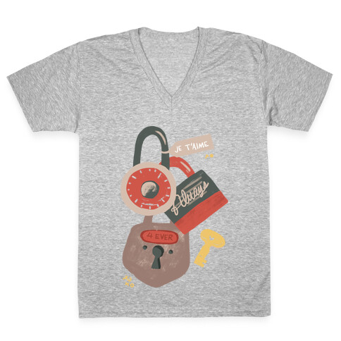 Paris Love Locks V-Neck Tee Shirt
