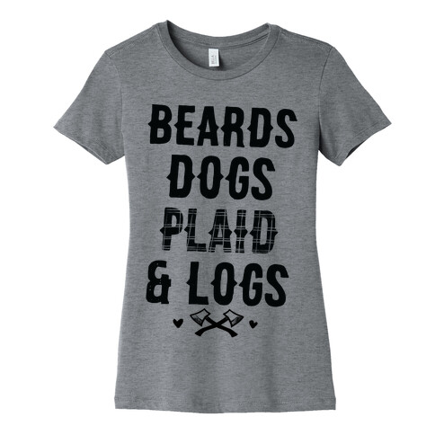 Beards Dogs Plaid and Logs Womens T-Shirt