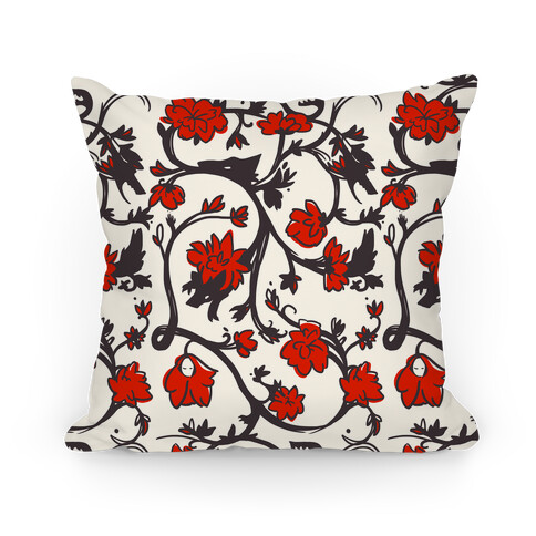 Little Red Riding Hood & Wolf Floral Pattern Pillow