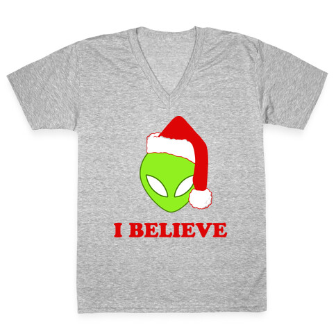 I Believe Christmas Aliens V-Neck Tee Shirt