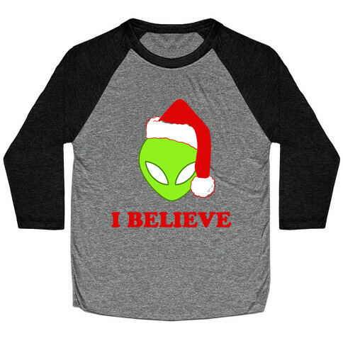 I Believe Christmas Aliens Baseball Tee