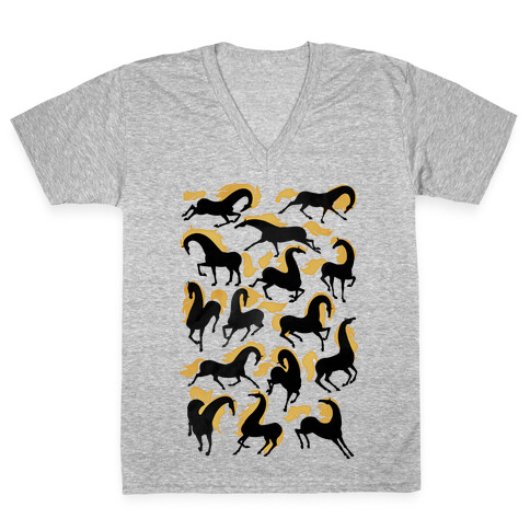 Fiery Wild Horses V-Neck Tee Shirt