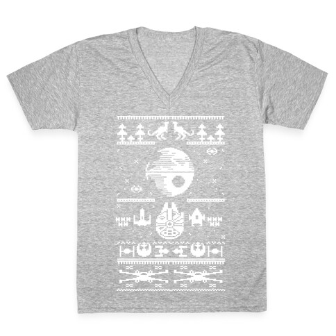 Scifi Spaceship Christmas V-Neck Tee Shirt