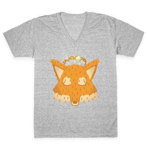 Flower Crown Fox Face V-Neck Tee Shirt