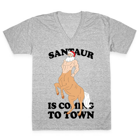 Santaur Is Coming To Town V-Neck Tee Shirt