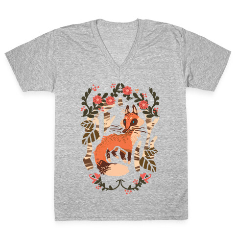 Fox In The Forest V-Neck Tee Shirt