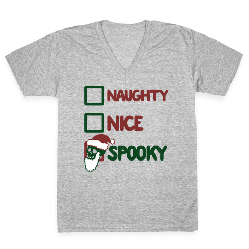 Naughty Nice Or Spooky Santa V-Neck Tee Shirt