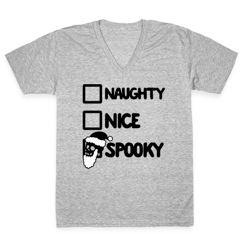 Naughty Nice Or Spooky Santa V-Neck Tee Shirt