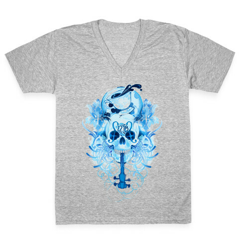 221B Watercolor Sherlock Skull V-Neck Tee Shirt