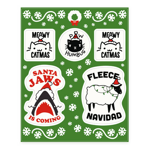 Festive Fun Christmas Animal Pun  Stickers and Decal Sheet
