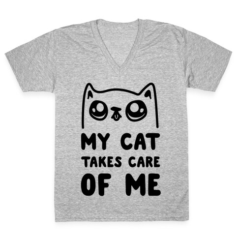 My Cat Takes Care Of Me V-Neck Tee Shirt