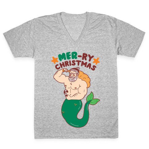 Mer-ry Christmas V-Neck Tee Shirt