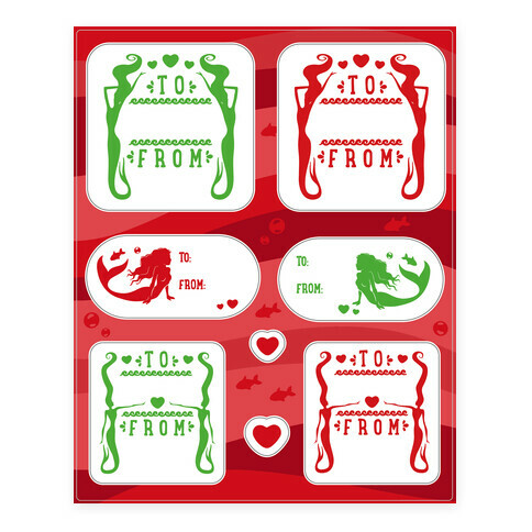 Mermaid Christmas Gift Tags Stickers and Decal Sheet