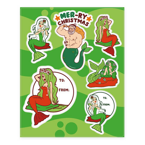 Merry Mermaid Gift Wrap  Stickers and Decal Sheet